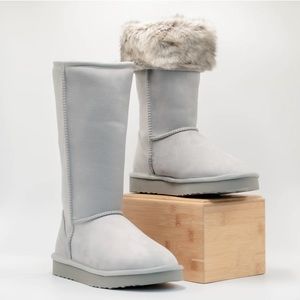 NIB Pawj California Vegan Leather Shearling Type Boots Gray